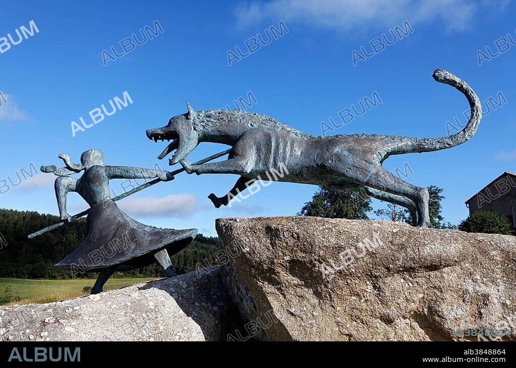 Monument of the Beast of Gevaudan, village of Auvers, Gevaudan, Haute Loire, Auvergne, France, Europe.