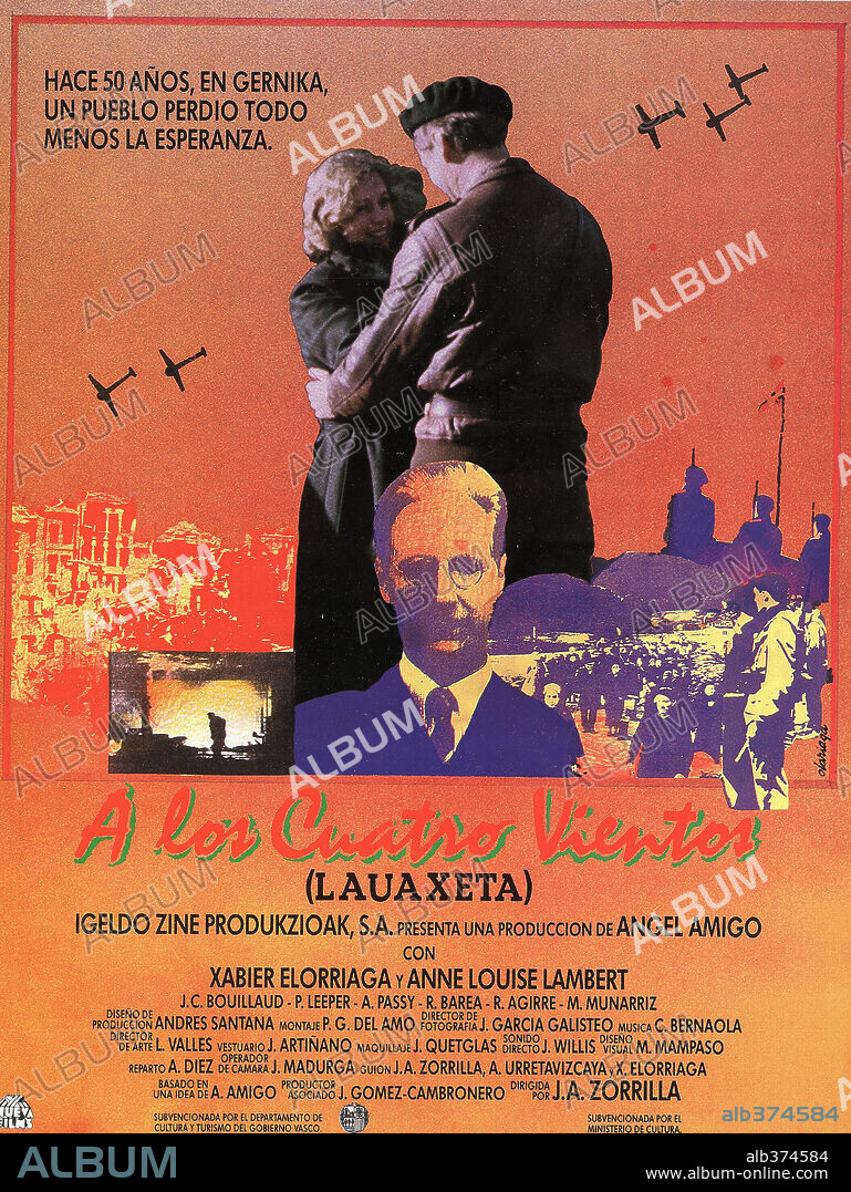 Poster de A LOS CUATRO VIENTOS, 1987, dirigida por JOSE ANTONIO ZORRILLA. Copyright IGELDO ZINE PRODUKZIOAK.
