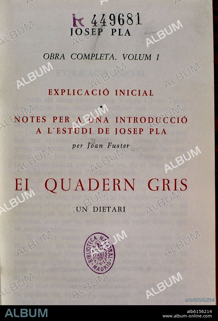 JOSEP PLA. EL QUADERN GRIS 1969 SIG 7/76622.
