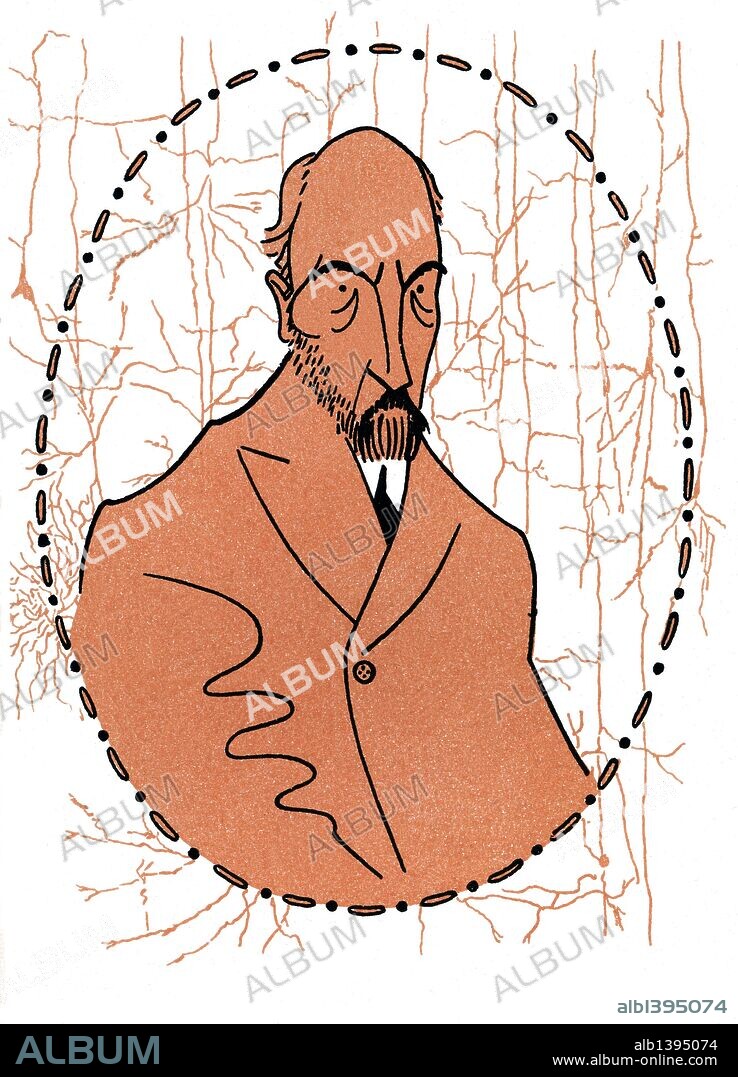 ROMÁN BONET SINTES "BON". Caricatura de Santiago Ramón y Cajal (Petilla de Aragón (Navarra), 1852-Madrid, 1934). Histólogo y patólogo español, premio Nobel de Medicina en 1906 por descubrir los mecanismos que gobiernan la morfología y los procesos conectivos de las células nerviosas, una nueva y revolucionaria teoría que empezó a ser llamada la «doctrina de la neurona». Año 1911.