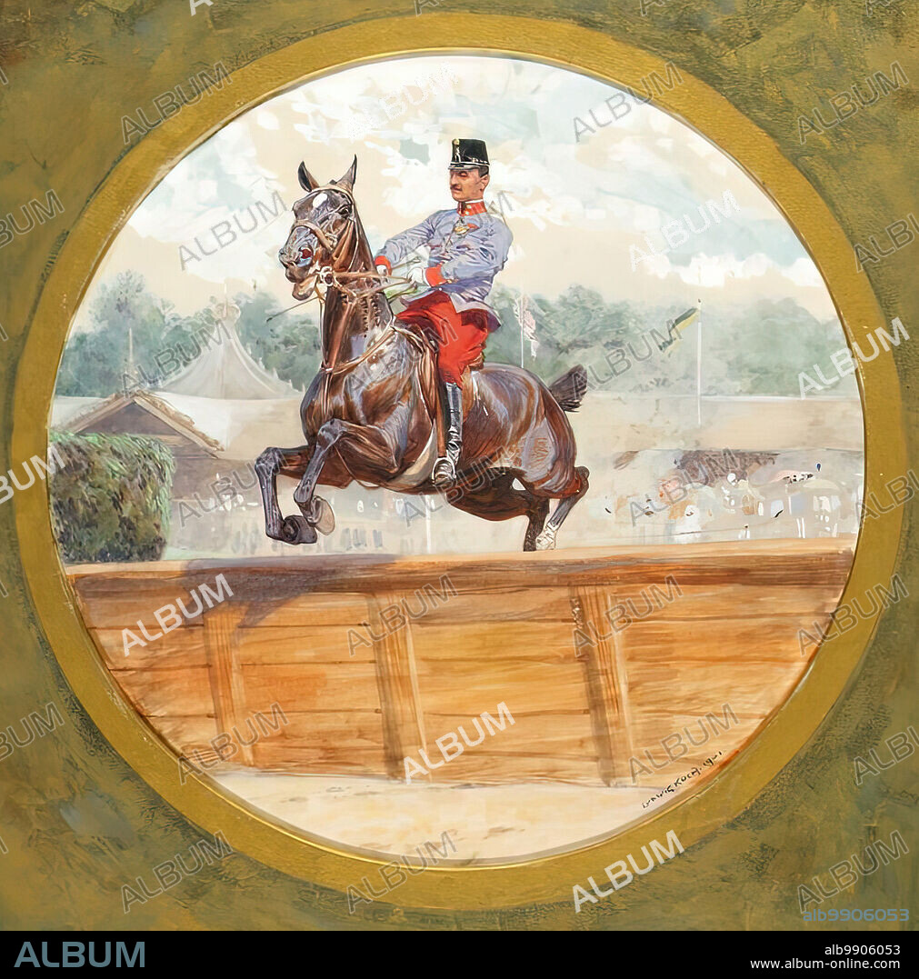 LUDWIG KOCH. Officer-hurdles race in Freudenau in Vienna, 1901.