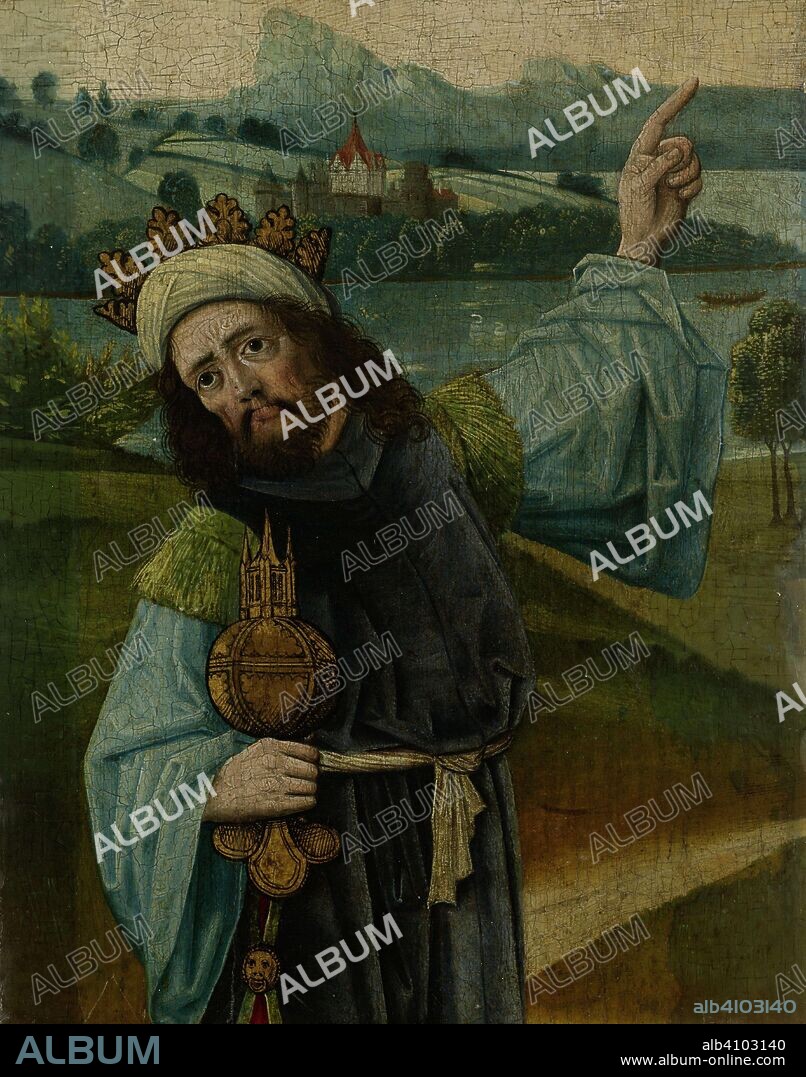 King Melchior, one of the Three Magi, Pointing at the Star, fragment from An Adoration of the Magi. Dating: c. 1480 - c. 1490. Place: Nijmegen. Measurements: support: h 24.1 cm × w 19.1 cm; t 1.2 cm; d 6.4 cm.