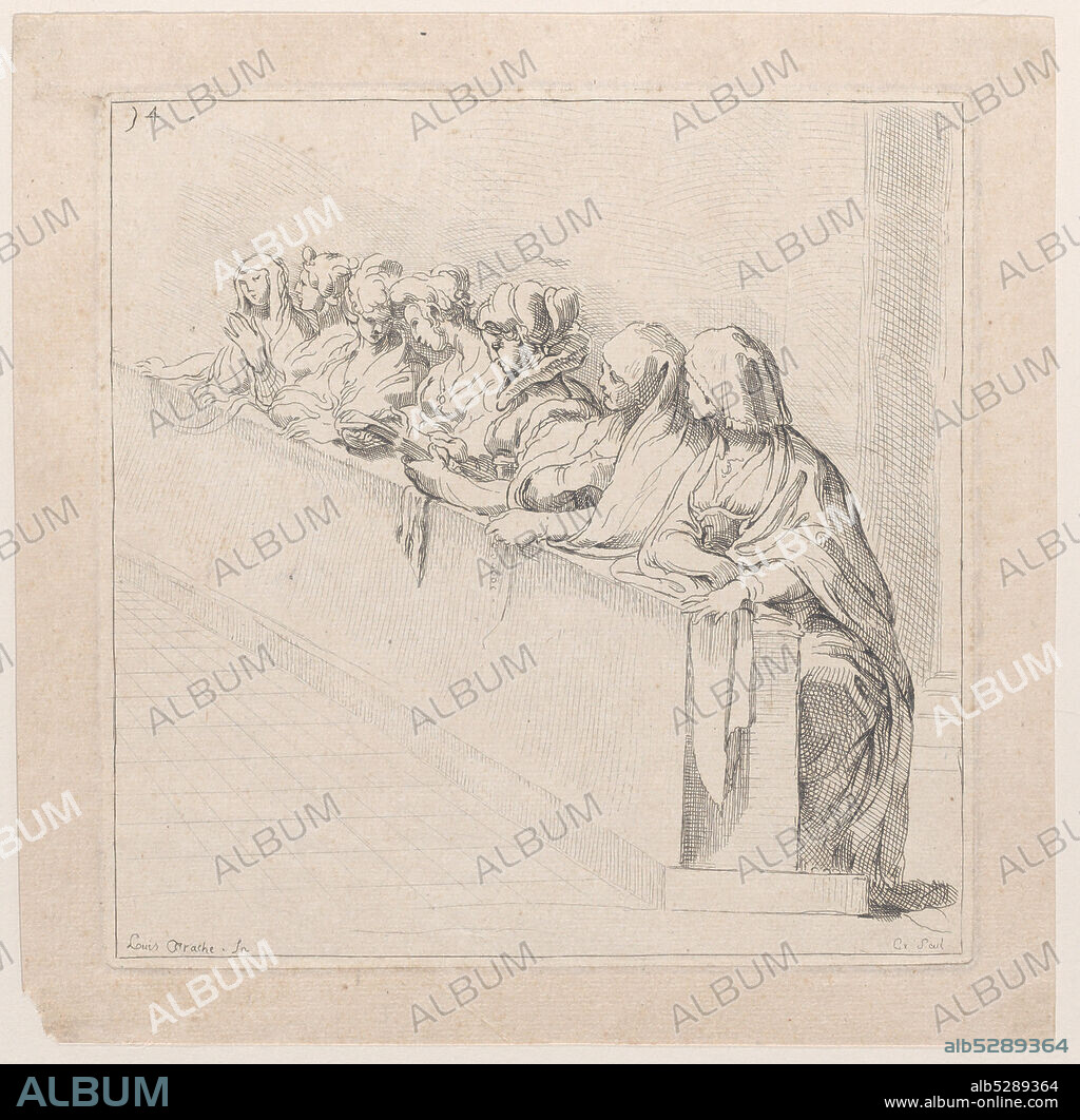 ANNE-CLAUDE-PHILIPPE DE CAYLUS. Seven Women Seated Behind a Low Wall, 18th century.