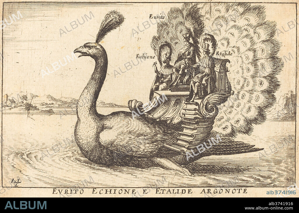 BALTHASAR MONCORNET AFTER REMIGIO CANTAGALLINA. Evrito Echione e Etalide Argonote. Dimensions: plate: 8.9 x 13 cm (3 1/2 x 5 1/8 in.)  sheet: 8.9 x 13.2 cm (3 1/2 x 5 3/16 in.). Medium: etching on laid paper.