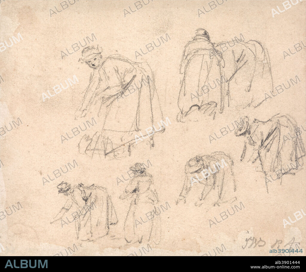 JAMES WARD. Figure Studies: Women Laboring. Drawing. Graphite on medium, smooth, cream wove paper. Height: 95 mm (3.74 in); Width: 114 mm (4.48 in).