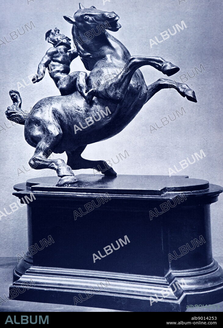 Horse and Rider, bronze, c. 1506-08. Budapest, museum of fine arts. (23.5 high). workshop of Italian polymath Leonardo da Vinci (1452-1519).