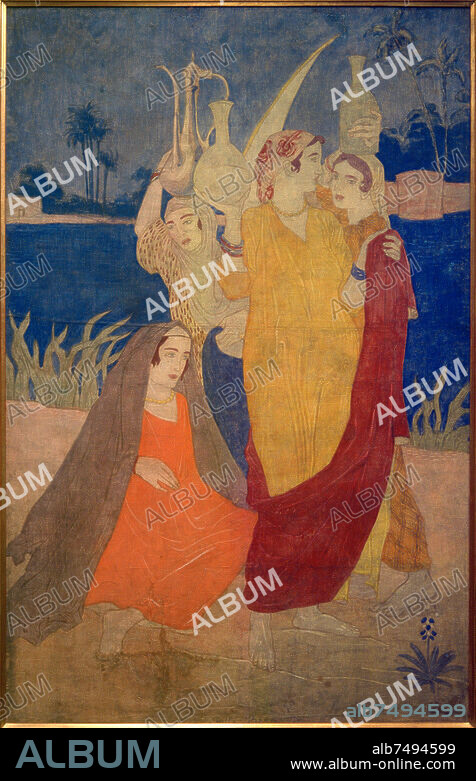 EMILE BERNARD. Bernard, Emile; 1868-1941. "Vision Ägyptens", 1898/99. (Ägyptische Wasserträgerinnen). Textilfarbe auf Leinen, 179 × 118 cm. Privatsammlung.