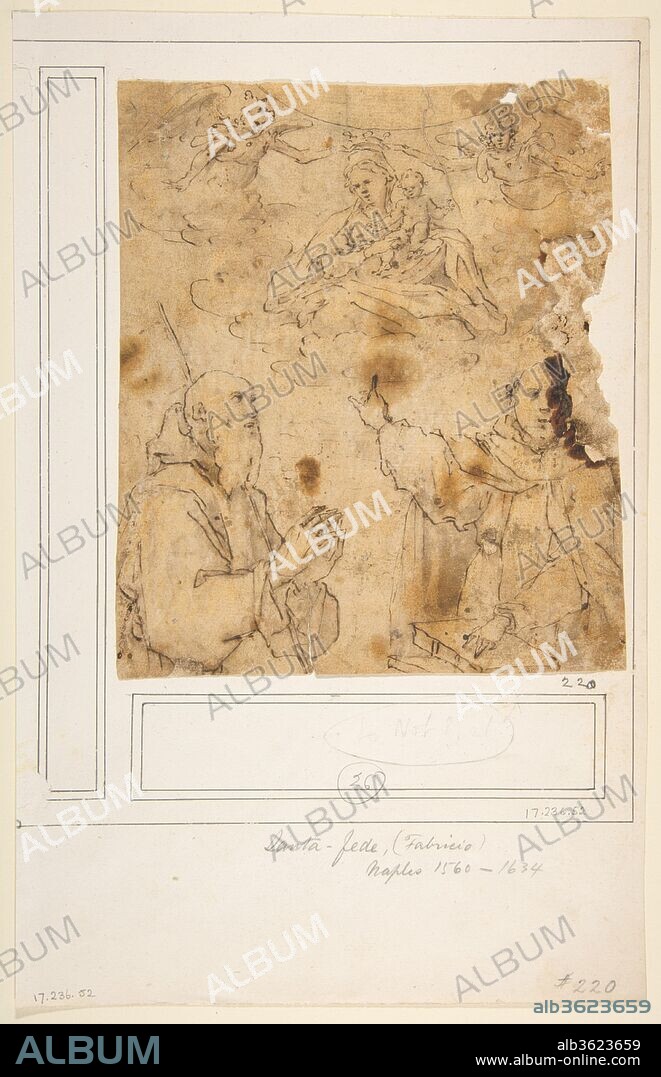 Virgin and Child with two angels appearing to two saints. Artist: Fabrizio Santafede (Italian, documented Naples, 1576-1623). Dimensions: 7 1/2 x 6 1/2in. (19.1 x 16.5cm). Date: 1575-1623.