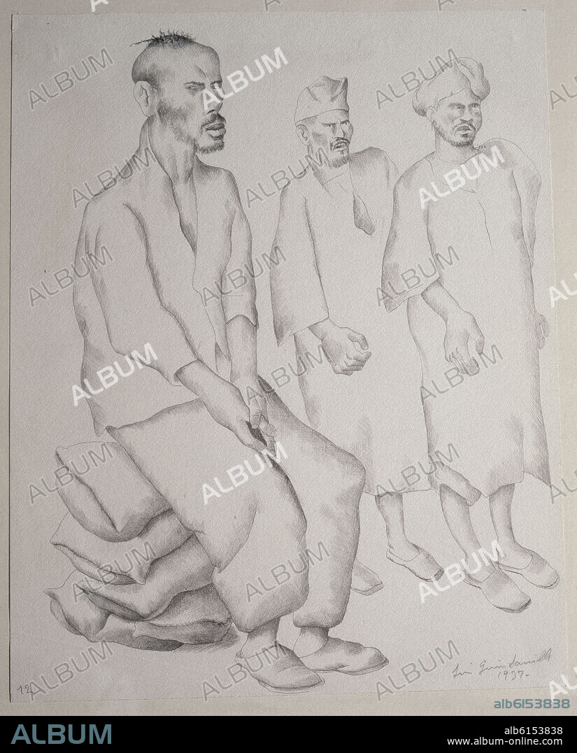 LUIS QUINTANILLA ISASI (1893-1978). DIBUJO-PRISIONEROS MARROQUIES.GUERRA CIVIL ESPAÑOLA.1937.