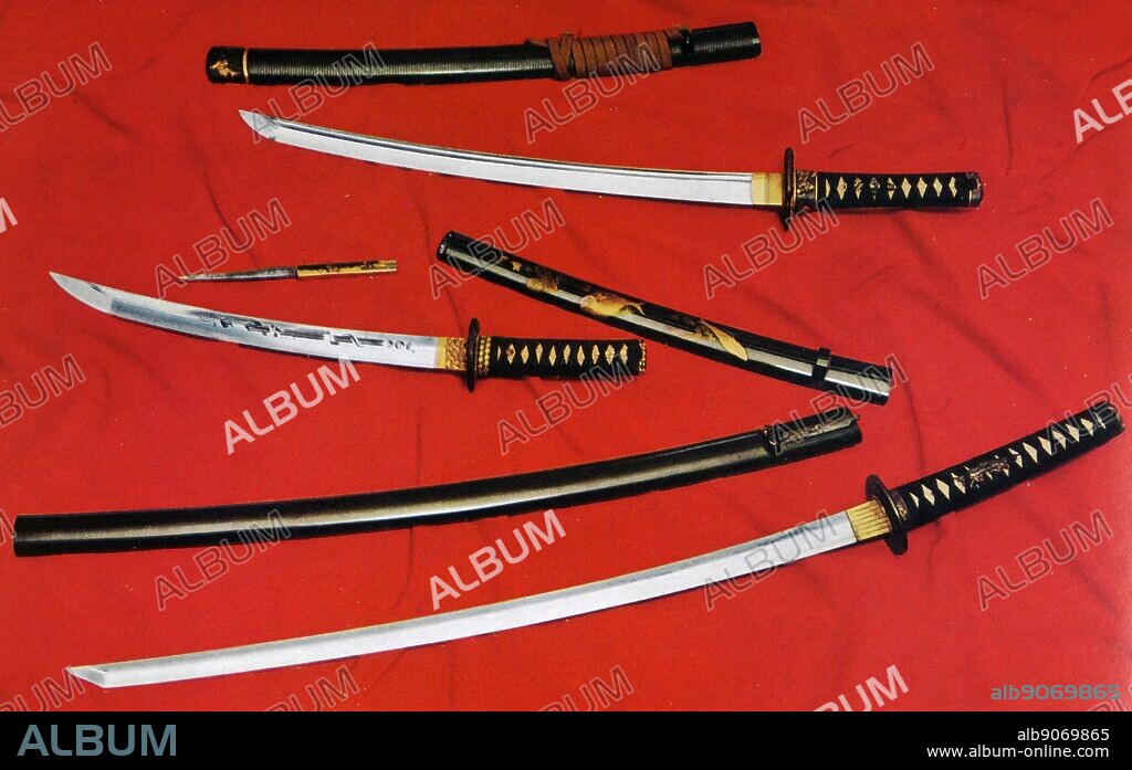 Collection of 14th Century Japanese Katana, Wakizashi, Tanto, and Samurai swords.