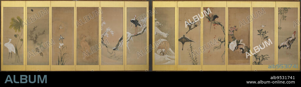 KATSUSHIKA HOKUSAI. Birds, Animals, and Plants Representing the Twelve Months. Origin: Japan. Period: Edo period. Ink and color on paper. Date: ca. 1820-1835.