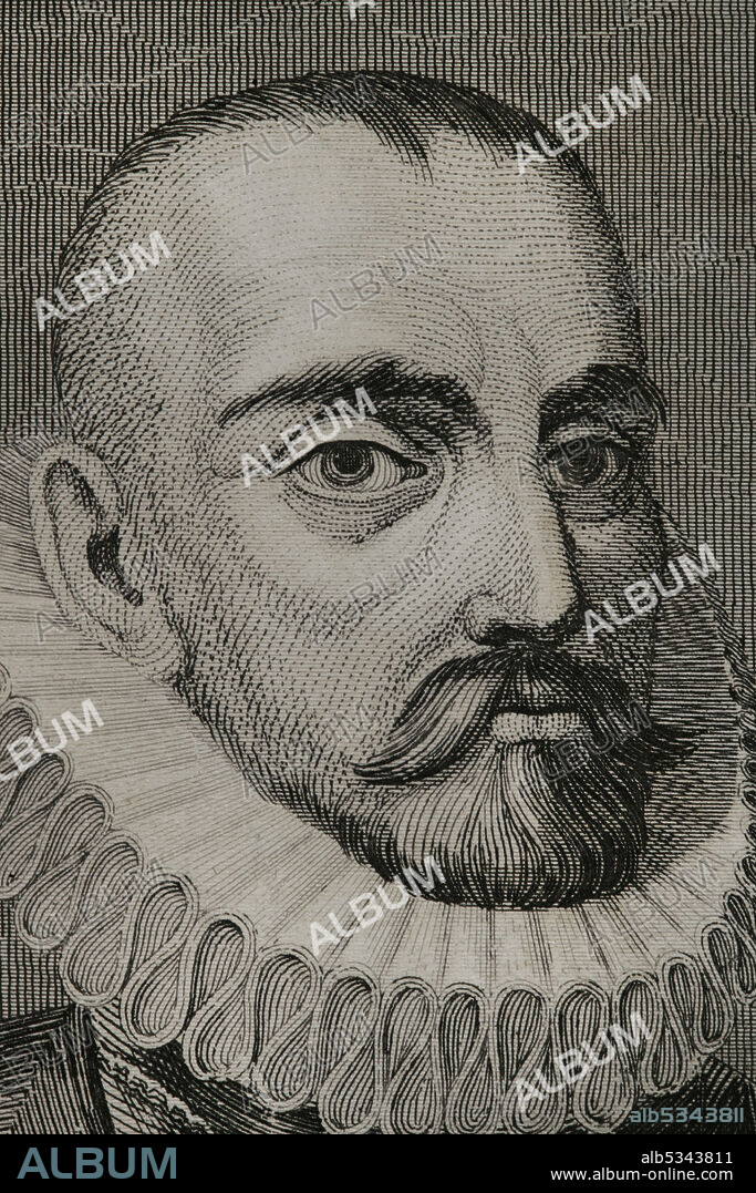 ANTONIO ROCA SALLENT (1813-1864). SPANISH ENGRAVER.. Gonzalo Fernández de Cordoba (1453-1515), called "El Gran Capitan" ("The Great Captain)". Spanish general. Portrait, detail. Engraving by Antonio Roca Sallent. Las Glorias Nacionales, 1853.