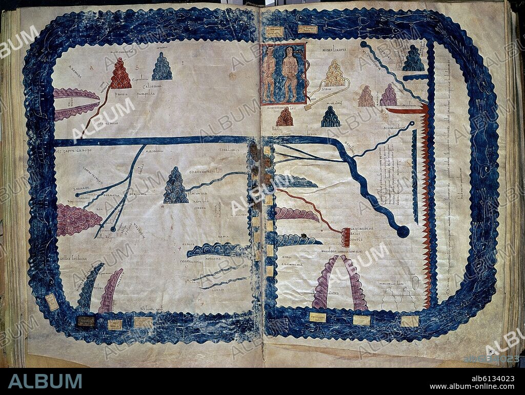 BEATO DE LIÉBANA. BEATO DE SAN SALVADOR DE TABARA, EL PARAISO, 975- COMENTARIOS AL APOCALIPSIS-MOZARABE-ILUSTRADO POR MONJA ENDE Y MONJE EMETERIO.MAPAMUNDI.54v55r-S X.