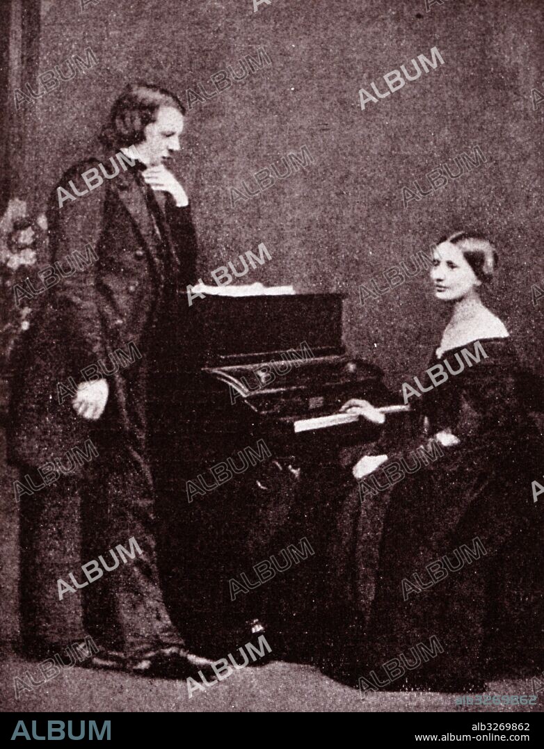 Portrait of composer Robert Schumann (1810-1856) and his wife, musician, Clara Schumann (1819-1896). Dated 19th Century.
