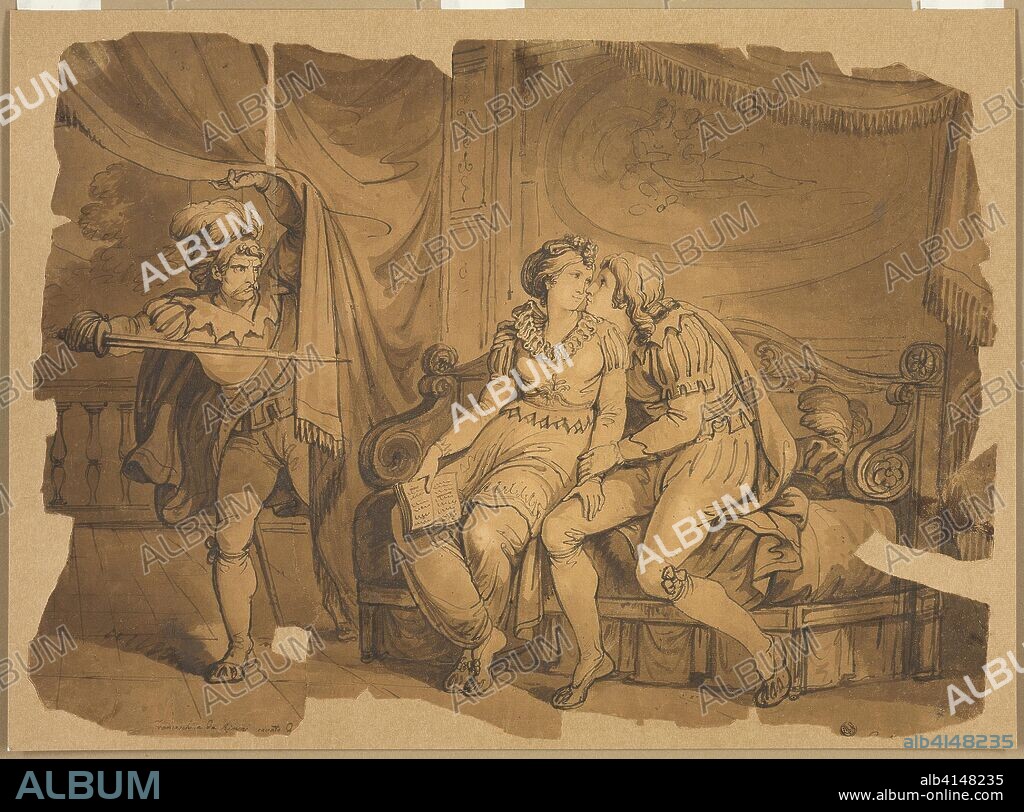 Paolo and Francesca. Attributed to Bartolomeo Pinelli; Italian, 1781-1835. Date: 1811. Dimensions: 425 x 579 mm. Pen and black ink and brush and brown wash on brown laid paper. Origin: Italy.