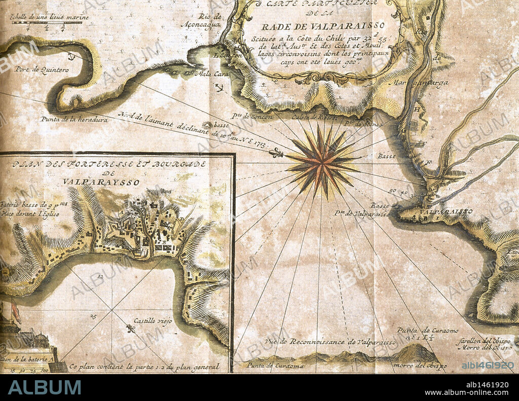 VALPARAISO (CHILE). Plano de la ciudad en 1713 según un grabado del 1717.