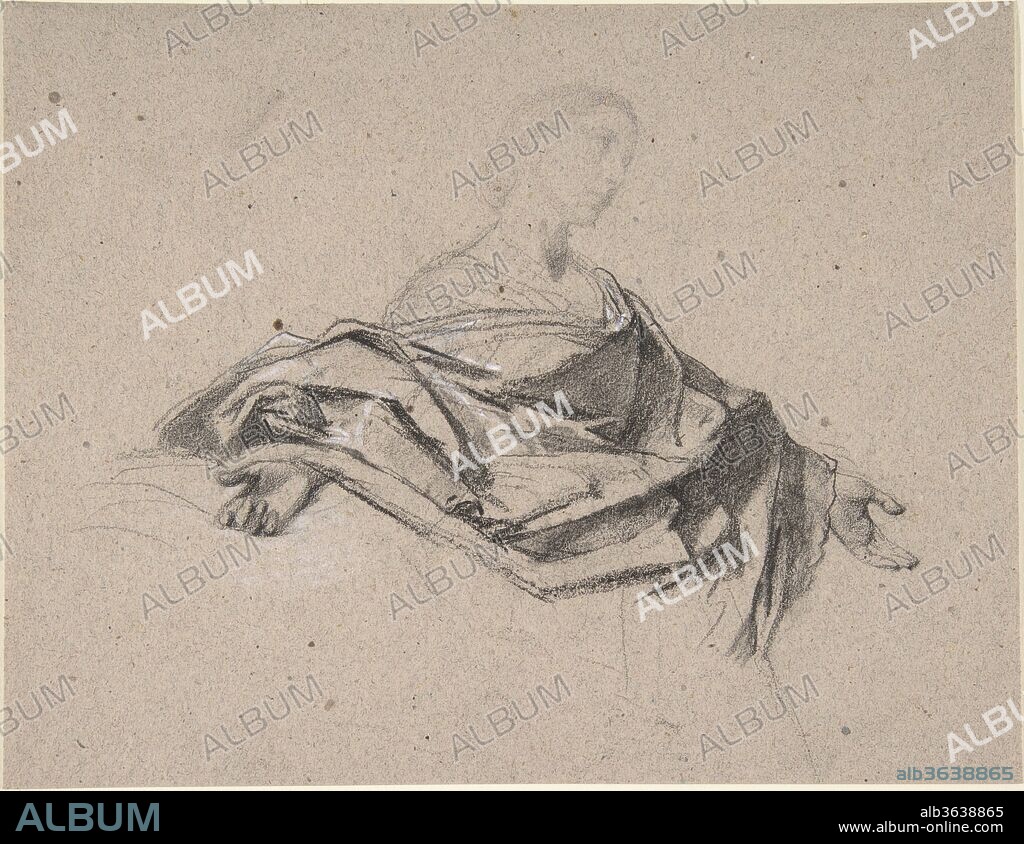 FRANCOIS-CLAUDIUS COMPTE-CALIX. Half-Length Figure of a Woman with Outstretched Arms. Artist: François-Claudius Compte-Calix (French, Lyon 1813-1880 Chazay d'Azergues). Dimensions: 6 13/16 x 8 15/16 in.  (17.3 x 22.7 cm).