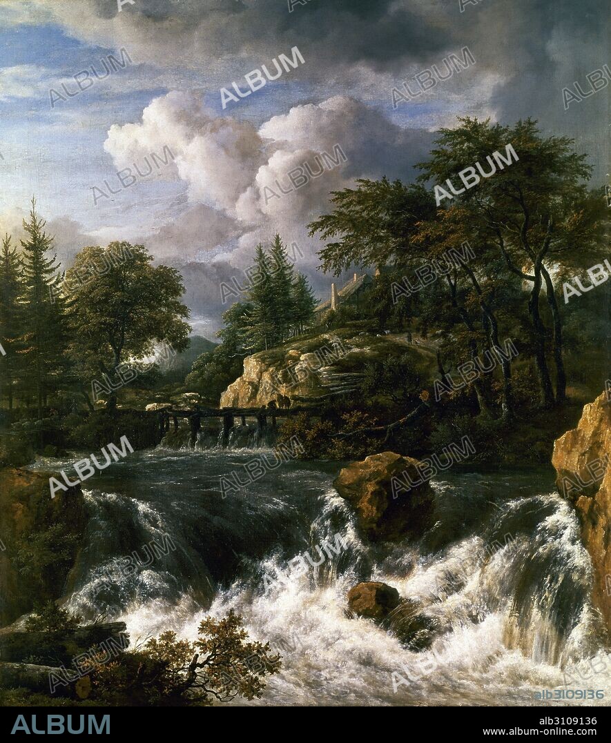 JACOB ISAACKSZ VAN RUISDAEL. Paisaje con una cascada.