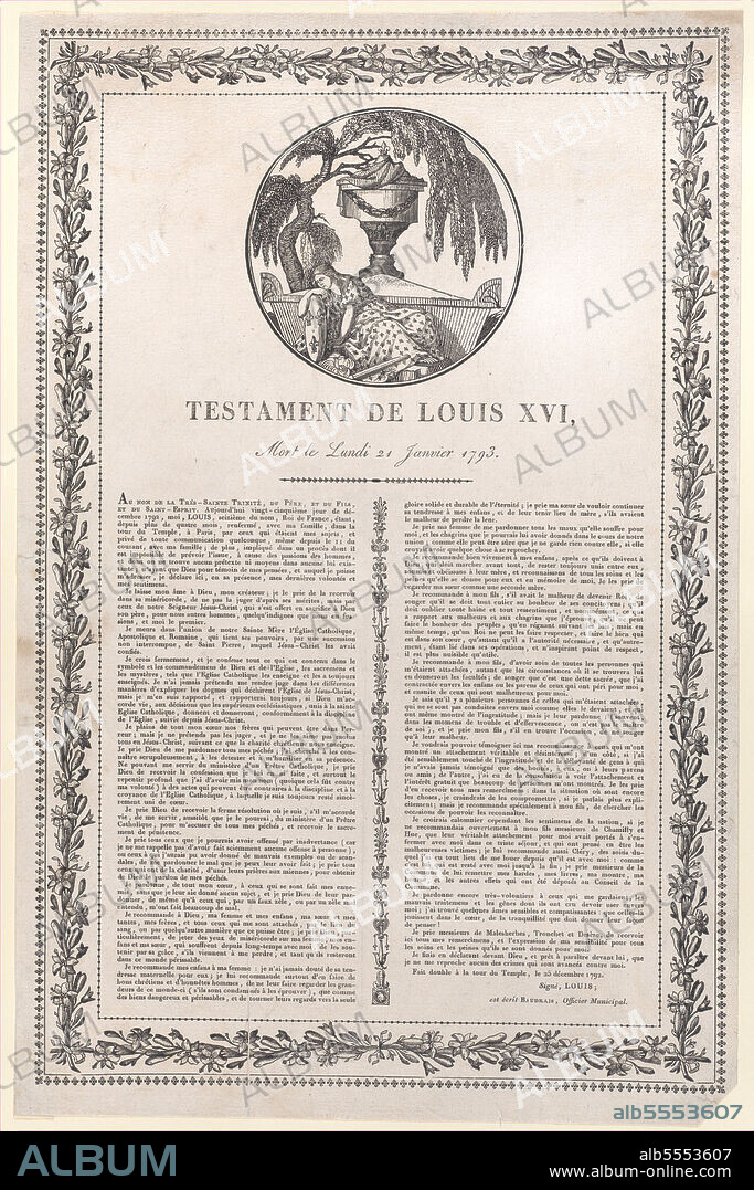 ANON. The last words of Louis XVI (Testament de Louis XVI), 1793-1800.
