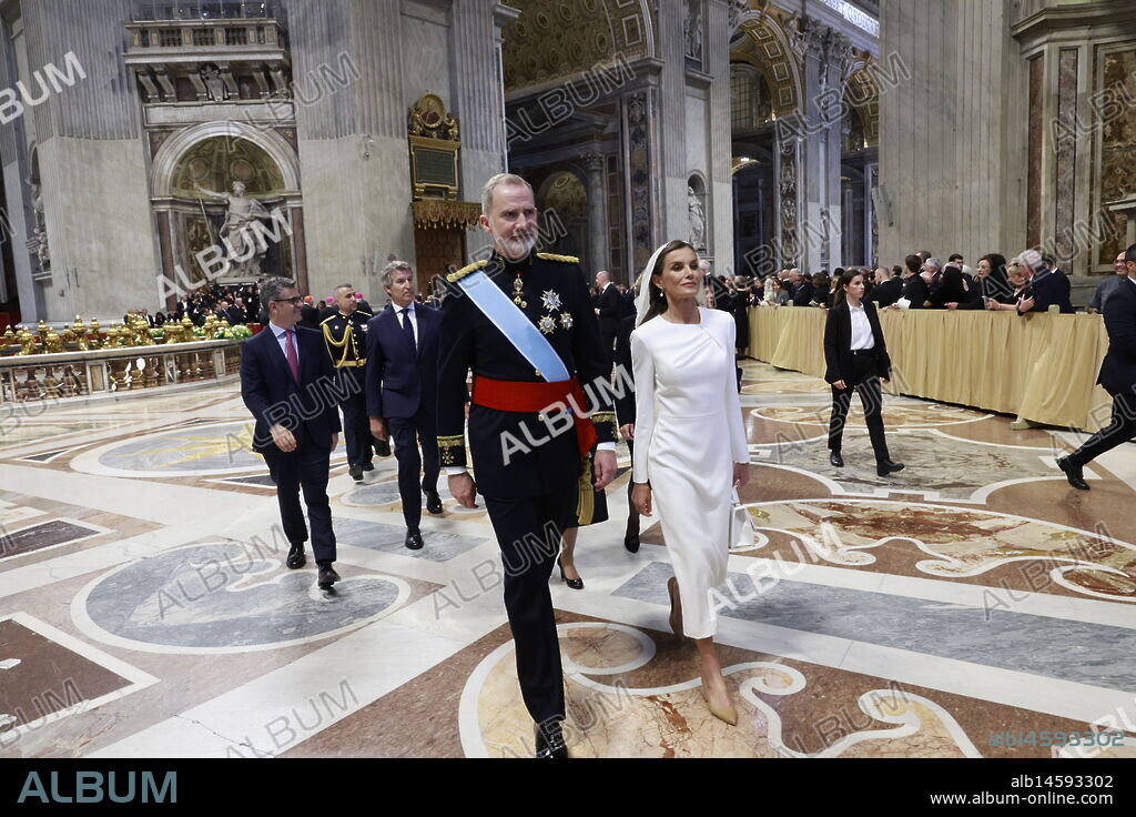 King Felipe VI of Spain, Queen Letizia of Spain attends a meeting with Pope Leo XIV after the Inauguration Mass of Pope Leo XIV at St. Peter's Basilica on May 18, 2025 in Vatican City, Vatican.