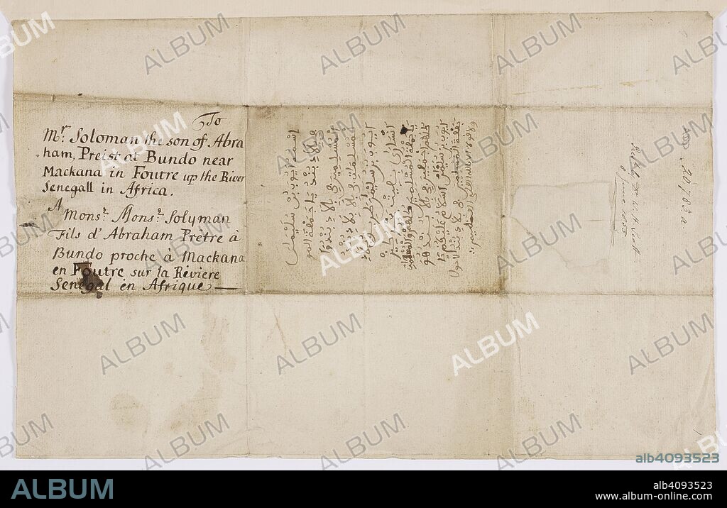 Letter written by Ayuba Suleiman Diallo to his father.  Ayuba Suleiman Diallo (1701â€“1773), also known as Job ben Solomon, was a famous Muslim who was a victim of the Atlantic slave trade. Letter written by Ayuba Suleiman Diallo to his father. 18th century. Source: Add. 20783a.