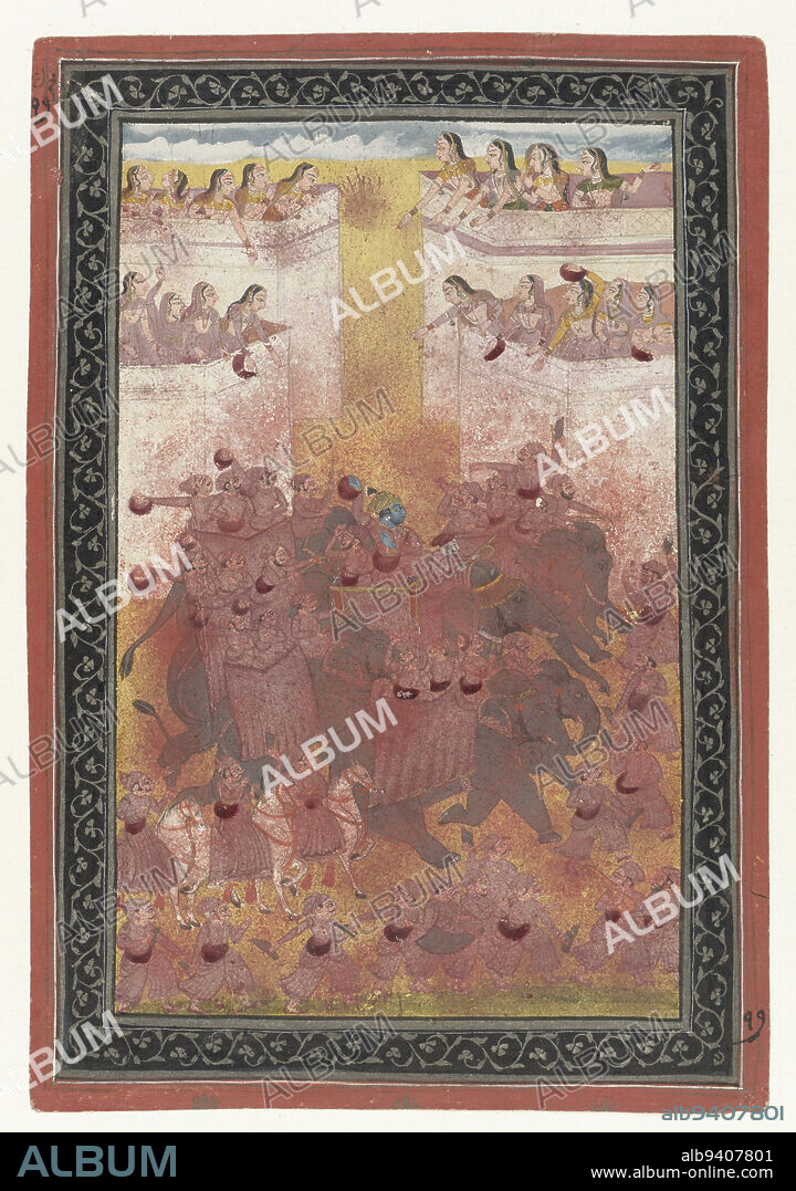 The month Phalguna is the twelfth month of the Hindu calendar and starts between 20 February and 21 March. The Holi-feast, The month Phalguna, draughtsman: anonymous, Bundi, 1795 - 1805, paper, brush, h 313 mm × w 215 mm, h 263 mm × w 165 mm.