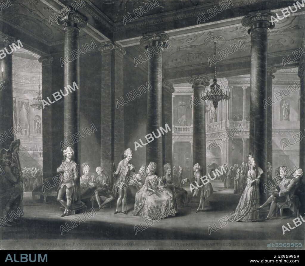 Interior of the Pantheon, Oxford Street, Westminster, London, 1772. View showing figures at leisure. Designed by James Wyatt, the Pantheon was a place of public entertainment that opened in 1772.