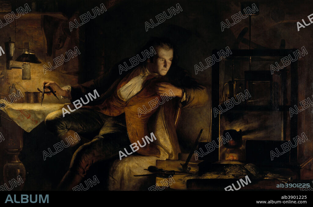 JAMES ECKFORD LAUDER. James Watt and the Steam Engine: the Dawn of the Nineteenth Century. Date/Period: 1855. Painting. Oil on canvas. Height: 1,473.20 mm (58 in); Width: 2,387.60 mm (94 in).