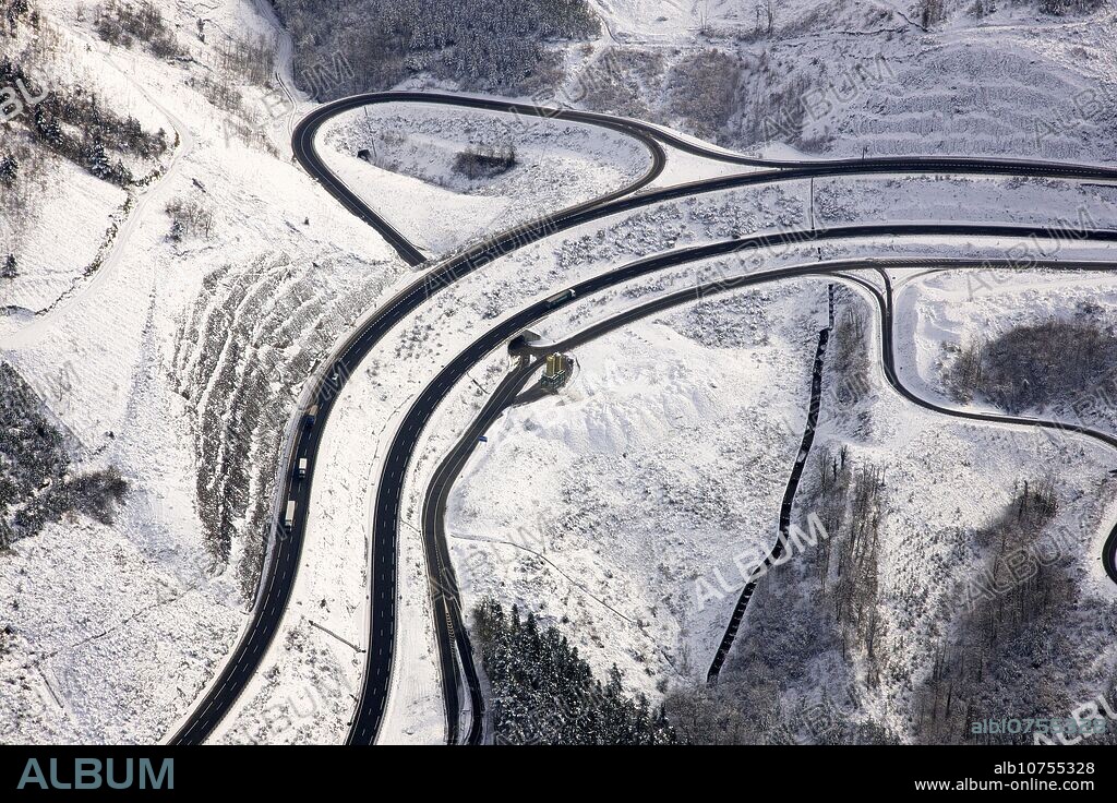 Snow-covered Etxegarate pass, Idiazabal. Guipuzcoa, Basque Country, Spain.