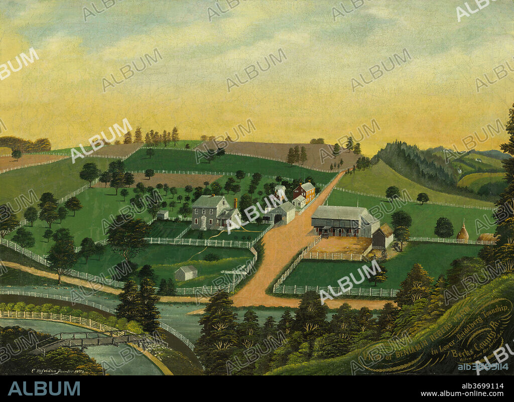 CHARLES C. HOFMANN. View of Benjamin Reber's Farm. Dated: 1872. Dimensions: overall: 64 x 88.5 cm (25 3/16 x 34 13/16 in.)  framed: 77.1 x 100.9 x 5 cm (30 3/8 x 39 3/4 x 1 15/16 in.). Medium: oil on canvas.