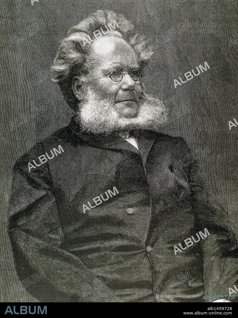 Ibsen, Henrik (Skien ,1828-Christiania, 1906). Norwegian writer. Engraving.