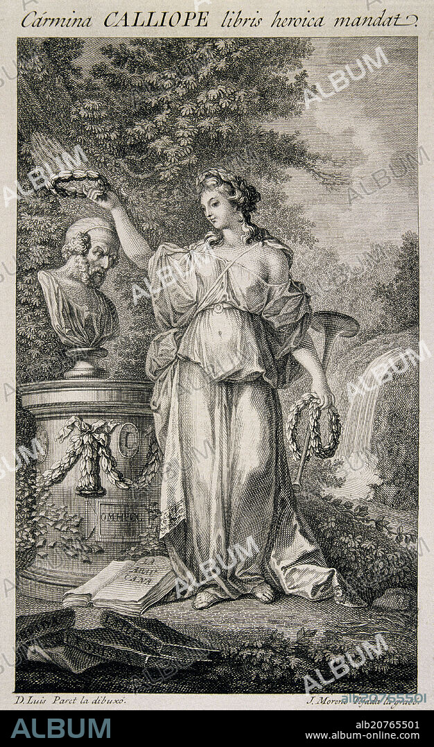 LUIS PARET Y ALCAZAR (1746-1799). CALIOPE MUSA DE LA POESIA EPICA - GRABADO REALIZADO POR J MORENO - S XIX.