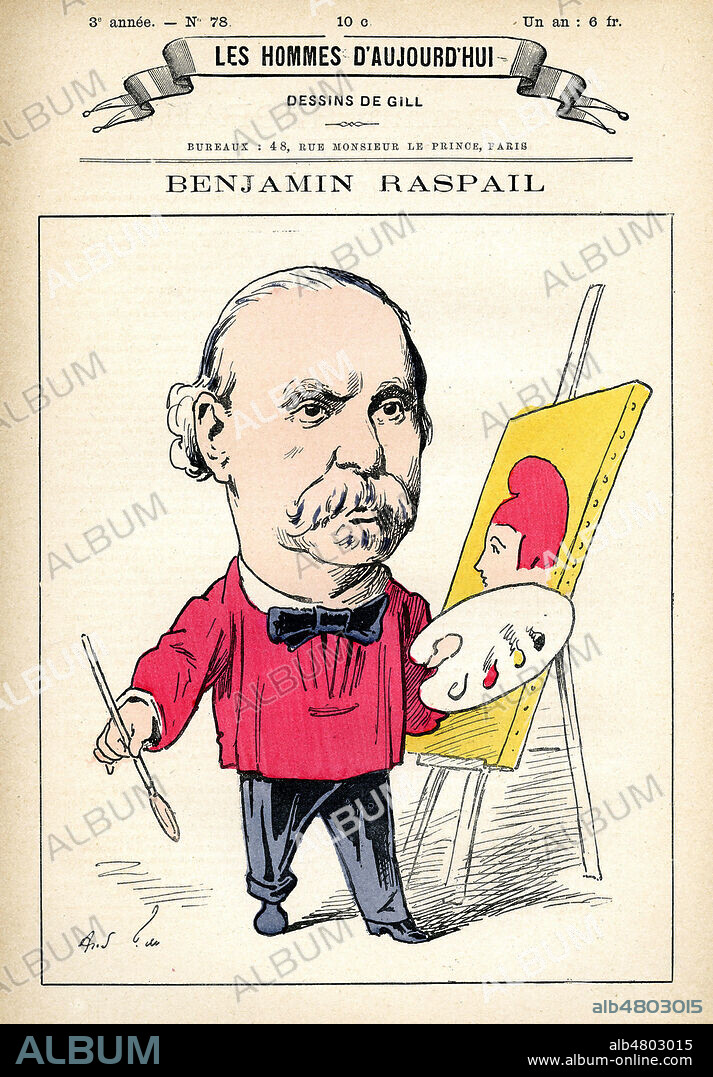 Benjamin RASPAIL (1823-1899). Caricature par Andre GILL (1840-1885) pour Les Hommes d'Aujourd'hui n°78. Credit : Collection KHARBINE-TAPABOR.