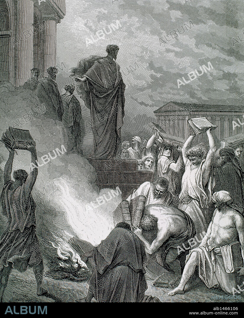 PAUL, Saint (Saul) (Tarsus, Cilicia, c.10-Rome?, c. 67). "St. Paul at Ephesus. (Acts of the Apostles, Chapter XIX, verses 16 to 20). G. DORE drawing and engraving by J. Ettling.