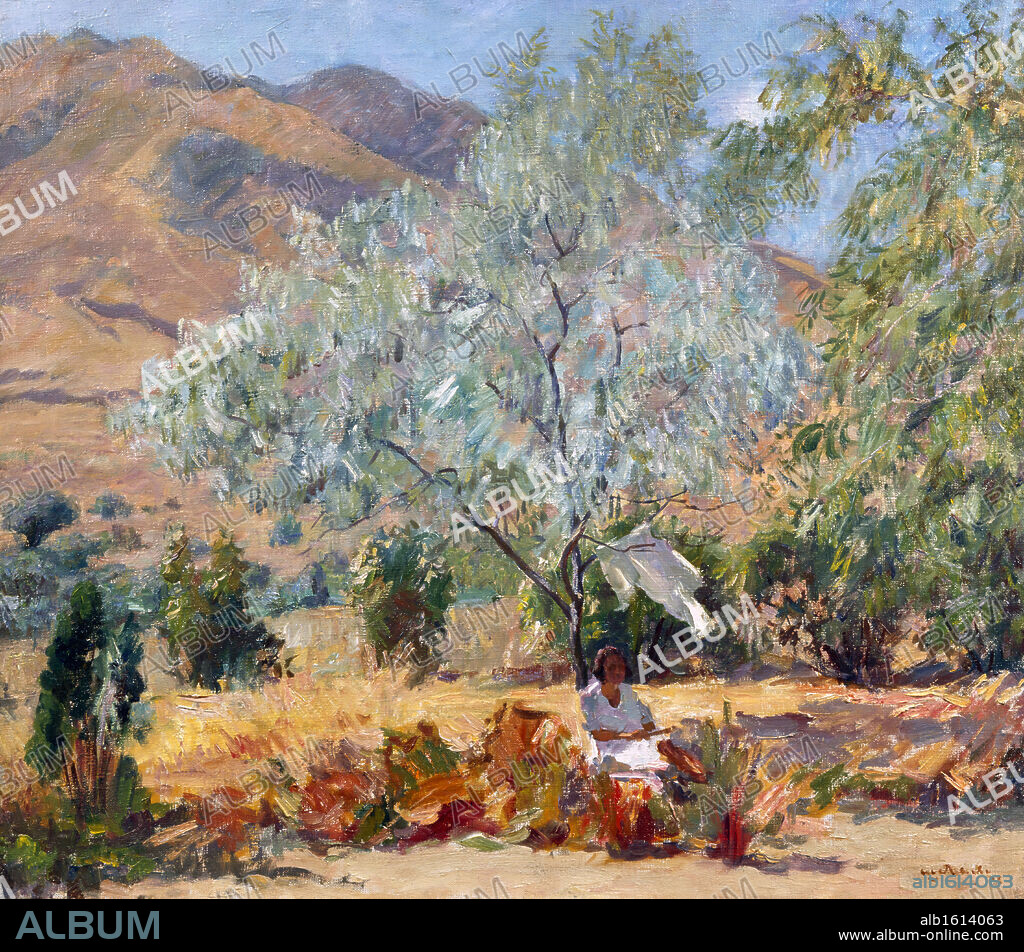 G. M. SHEGAL. Russia, Tomsk Oblast Art Museum, The Olive Tree in Evening by Grigory Mikhailovich Shegal, oil on canvas, 1938, 20th century.