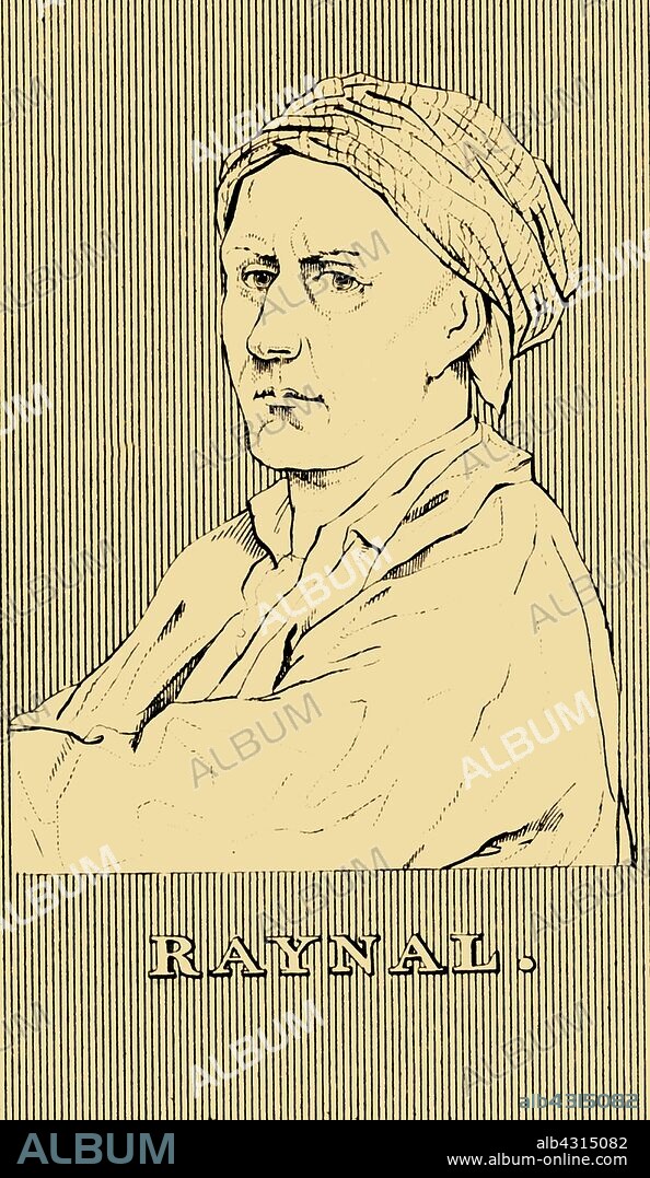 'Raynal', (1713-1796), 1830. Guillaume Thomas Raynall (1713-1796) French writer and man of letters during the Age of Enlightenment, educated as a Jesuit he received priest's orders, but was dismissed and became a writer and journalist, elected a Fellow of the Royal Society in 1754. From "Biographical Illustrations", by Alfred Howard. [Thomas Tegg, R. Griffin and Co., J. Cumming, London, Glasgow and Dublin, 1830].
