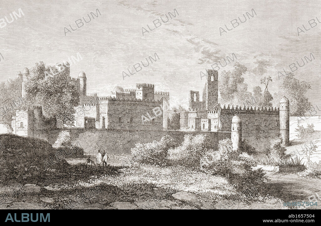 Gondar, Ethiopia. Fasilides Palace circa 1880. From a 19th century illustration.