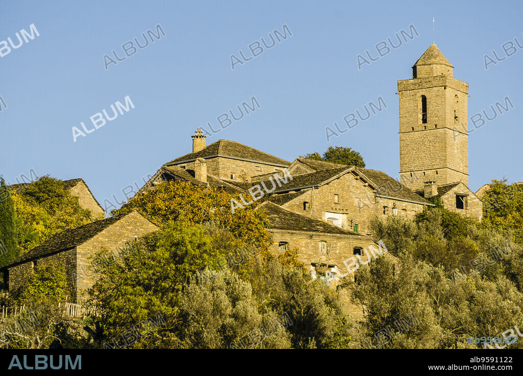 Parish church of San Salvador, 12th century, , Guaso, Province of Huesca, Autonomous Community of Aragon, Pyrenees mountain range, Spain.
