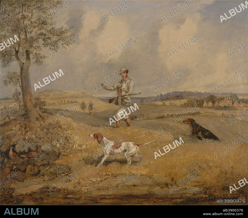 HENRY THOMAS ALKEN. Partridge Shooting. Date/Period: Ca. 1825. Painting. Oil on panel. Height: 229 mm (9.01 in); Width: 279 mm (10.98 in).