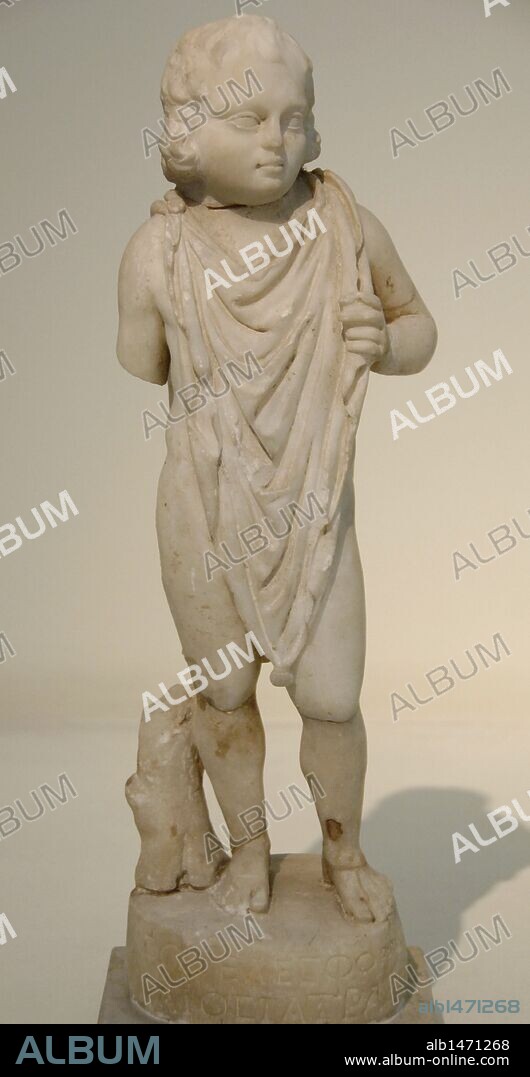 Statue of Telesphorus (3rd century) depicted as a child. Pentelic marble. From the Sanctuary of Asclepius at Epidaurus. National Archaeological Museum. Athens. Greece.