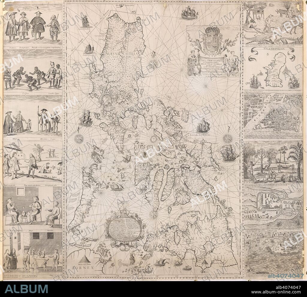 A map of the Philippine Islands with twelve marginal vignettes of illustrations of life in the Philippine Islands and plans of Guam, Cavite, Zamboanga and Manila . Carta Hydrographica, y Chorographica delas Yslas Filipinas. Manila, 1734. Source: Maps K.Top.116.37.