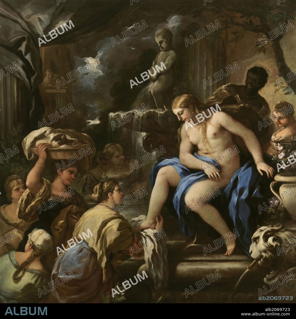 Luca Giordano / 'Bethsabé en el baño', 1697-1698, Escuela Italiana, Óleo sobre Lienzo, 219 cm x 212 cm, P00165.