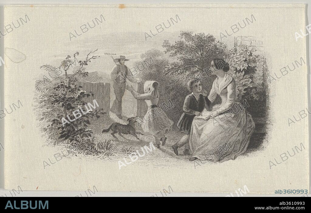 Banknote vignette with a family in a garden. Artist: Attributed to Asher Brown Durand (American, Jefferson, New Jersey 1796-1886 Maplewood, New Jersey). Dimensions: sheet: 2 1/2 x 4 in. (6.3 x 10.2 cm). Printer: Printed by A. B. & C. Durand & Company (American, active 1824-27); Printed by Durand, Perkins, and Company (New York). Date: ca. 1824-37.