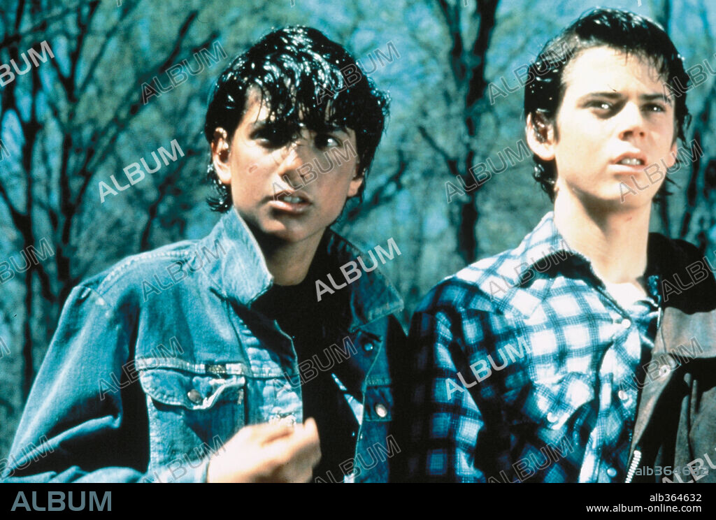 C. THOMAS HOWELL and RALPH MACCHIO in THE OUTSIDERS, 1983, directed by FRANCIS FORD COPPOLA. Copyright WARNER BROTHERS.