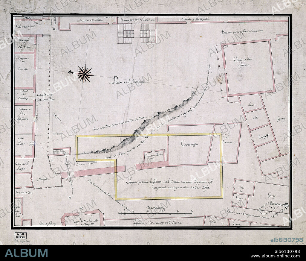 LUCAS FERRO CAAVEYRO (1699-1770). PLANO DE LA PLAZA DEL HOSPITAL DE SANTIAGO-PLANO Nº 878.