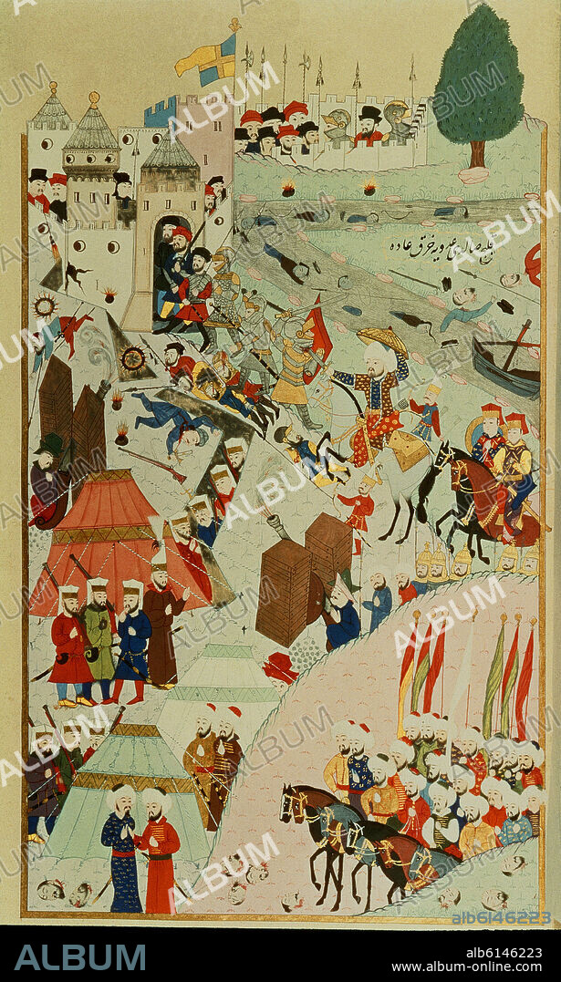 MINIATURA TURCA DEL ASEDIO A CONSTANTINOPLA - 1453.