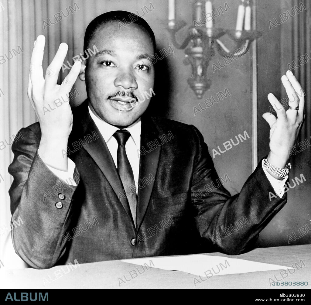 Entitled: "Rev. Martin Luther King during a press conference." Martin Luther King, Jr. (January 15, 1929 - April 4, 1968) was an American Baptist minister, activist, humanitarian, and leader in the African-American Civil Rights Movement. He is best known for his role in the advancement of civil rights in the United States and around the world, using nonviolent methods. A Baptist minister, King became a civil rights activist early in his career. His efforts led to the 1963 March on Washington, where King delivered his "I Have a Dream" speech and established his reputation as one of the greatest orators in American history. In 1964, King became the youngest person to receive the Nobel Peace Prize for his work to end racial segregation and racial discrimination through civil disobedience and other nonviolent means. By the time of his death in 1968, he had refocused his efforts on ending poverty and stopping the Vietnam War. He was assassinated on April 4, 1968, in Memphis, Tennessee., at the age of 39. He was posthumously awarded the Presidential Medal of Freedom (1977) and Congressional Gold Medal (2004). Martin Luther King, Jr. Day was established as an American federal holiday in 1986. Photographed for the New York World Telegram & Sun photo by Dick DeMarsico November 6, 1964.