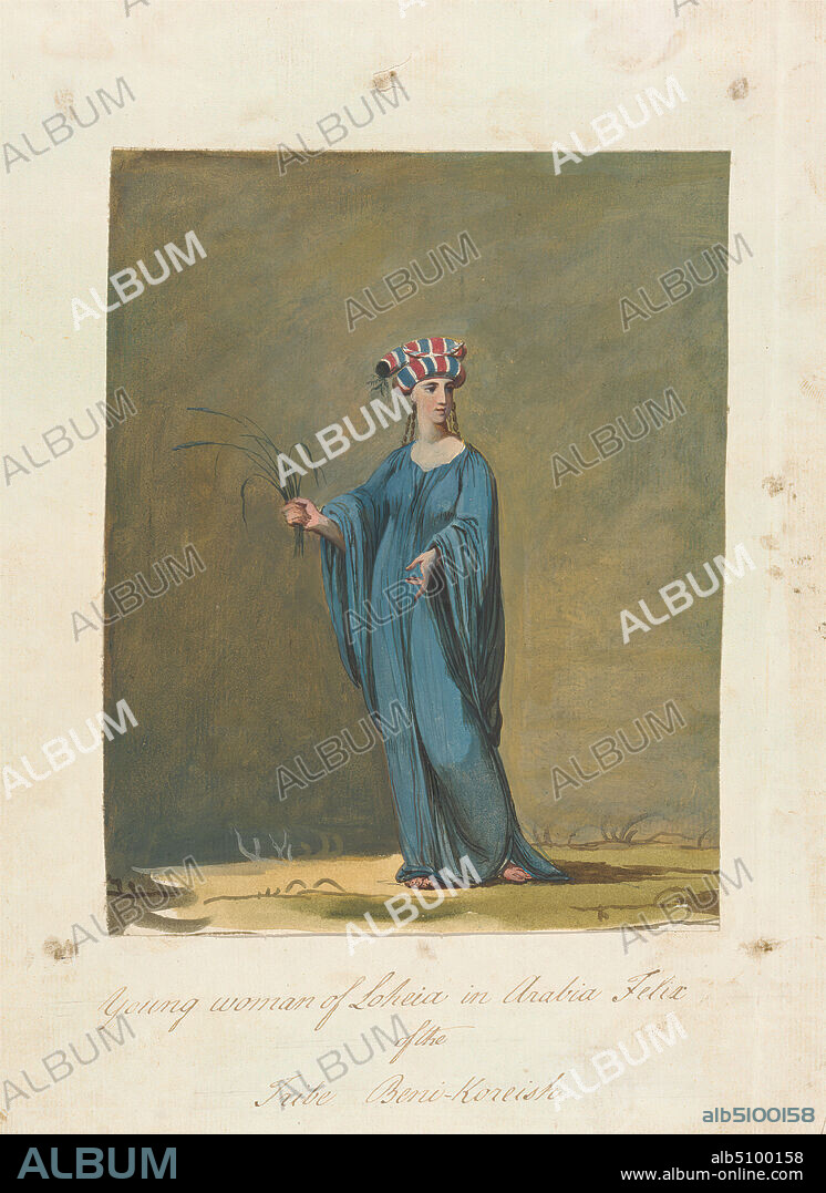 Noble Arab of the Tribe Beni-Koreish of the Family Harb at Beder-Hunein, James Bruce, 17301794, British, undated, Watercolor on moderately thick, slightly textured, beige laid paper, Sheet: 8 3/8 × 6 7/8 inches (21.3 × 17.5 cm) and Mount: 12 × 9 1/2 inches (30.5 × 24.1 cm).