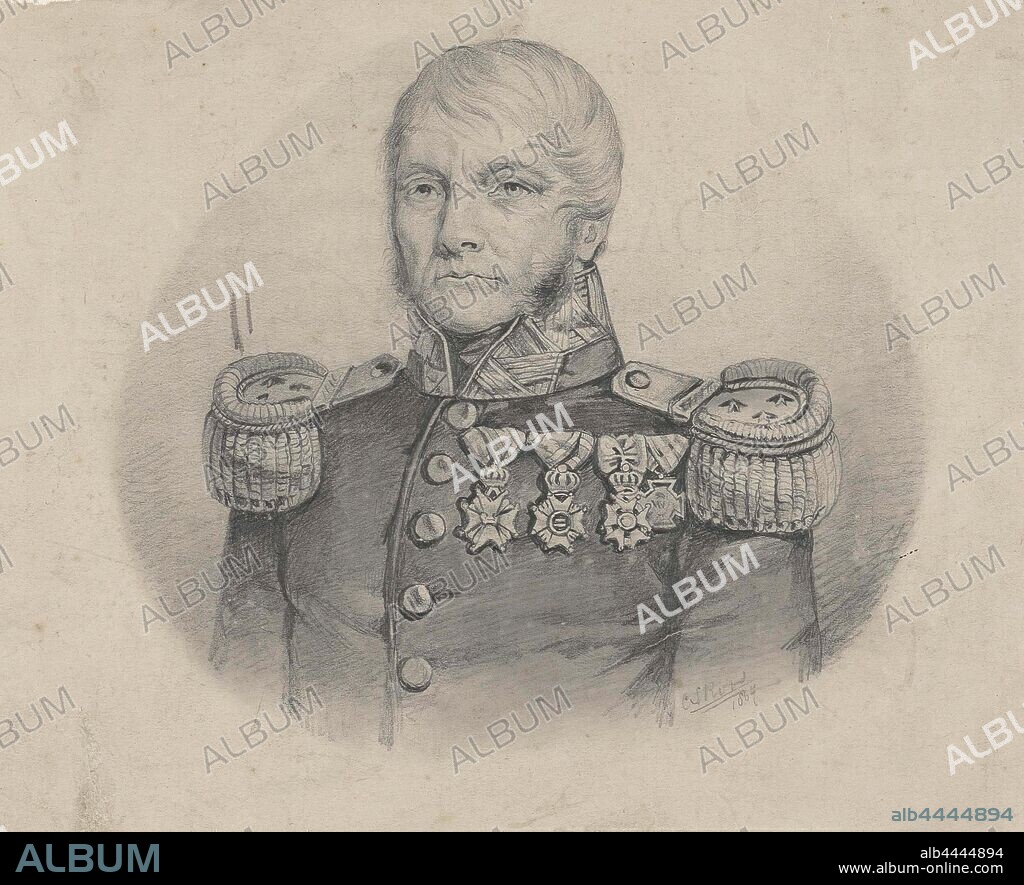 Portrait of Lt. General A.F. Meyer, officer, historical person (MEYER, A.F.), Adrianus Frans Meyer, Cornelis Stephanus Roos, 1867, paper, pencil, h 167 mm × w 205 mm.