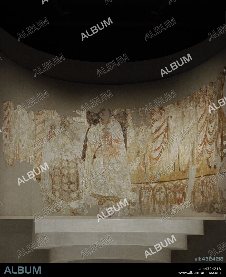 Catedral de Faras. Pintural mural del ábside con la representación de la Virgen María con el Niño flanqueada por los doce apóstoles, gobernantes Nubios y un obispo. Detalle. Siglos VIII-XIII. Galería Faras. Museo Nacional. Varsovia. Polonia.
